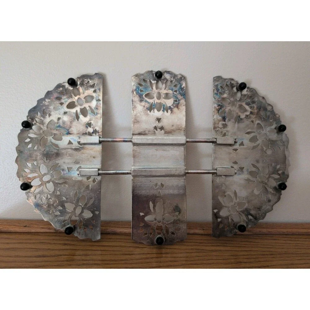 Vintage Silverplate Expandable Trivet Ornate Scroll Design Cottage Core 10-12x8